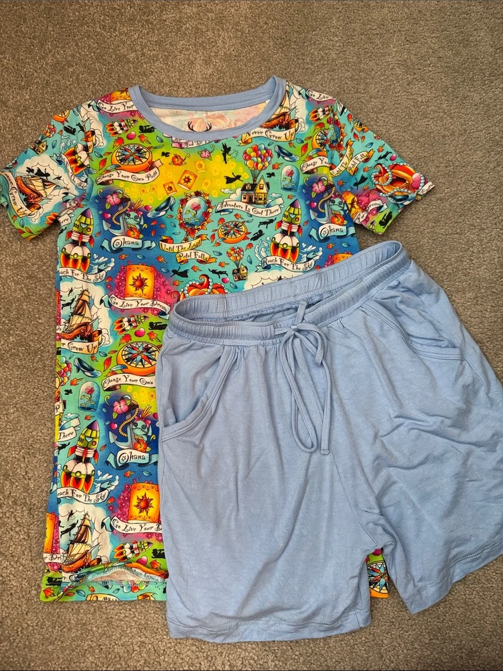 Bamboo Kids Two-Piece Matching Set in Multicolor & Light Blue - Soft Playwear